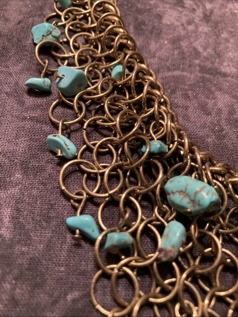 Turquoise Stone Fringe Bib Necklace - Gold Tone